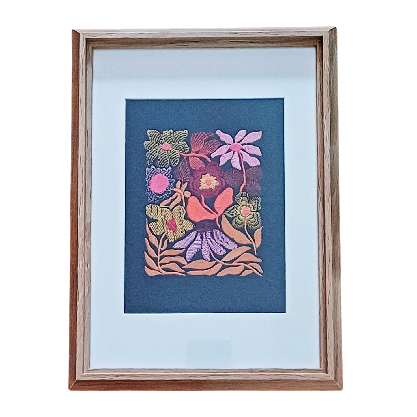 Retro floral embroidered art