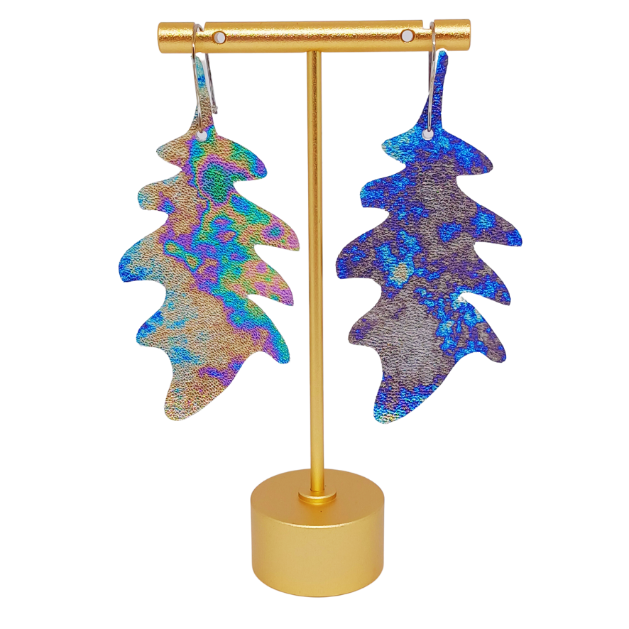 Large Oak Leaf Earring | Petrol Effect Luxury Leather