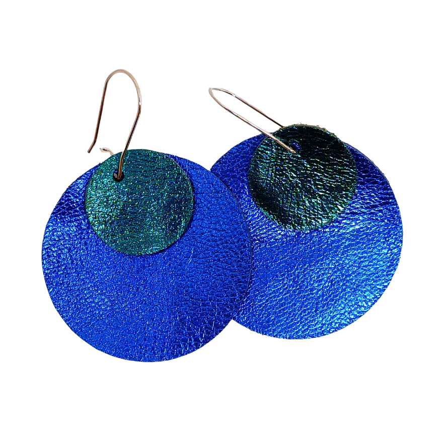 Full Circle Earrings | Metallic Blue & Emerald Green