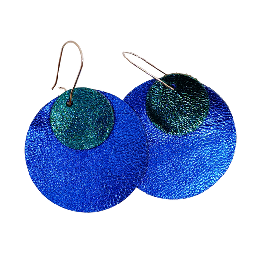 Full Circle Earrings | Metallic Blue & Emerald Green