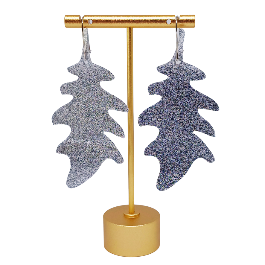 Large Oak Leaf Earring | Silver Luxury Leather