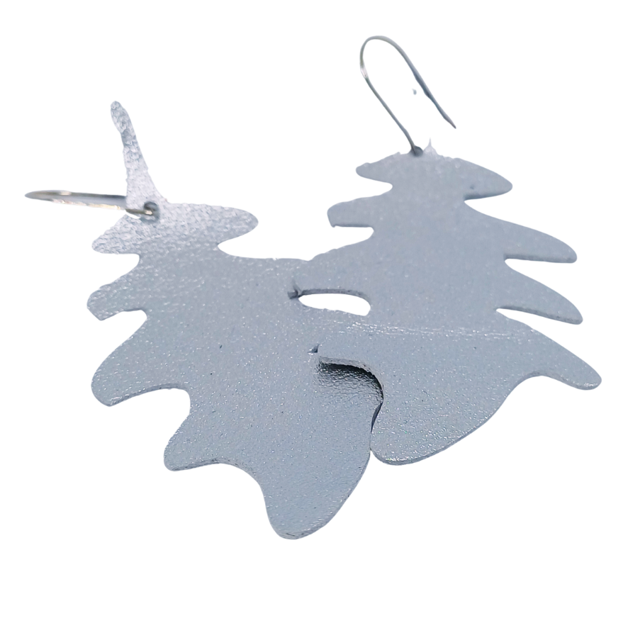 Large Oak Leaf Earring | Silver Luxury Leather