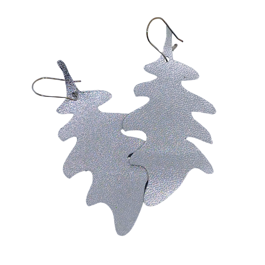 Large Oak Leaf Earring | Silver Luxury Leather