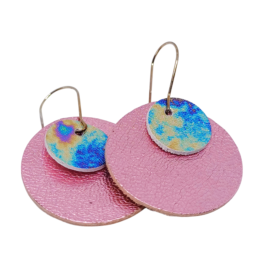 Full Circle Earrings | Metallic Soft Pink & Petrol