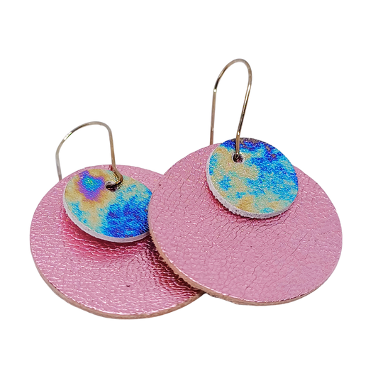 Full Circle Earrings | Metallic Soft Pink & Petrol