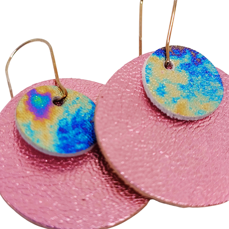 Full Circle Earrings | Metallic Soft Pink & Petrol