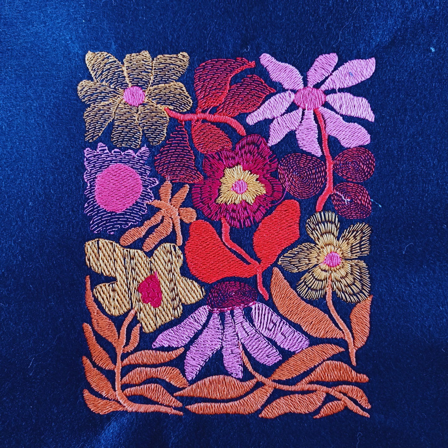 Retro floral embroidered art