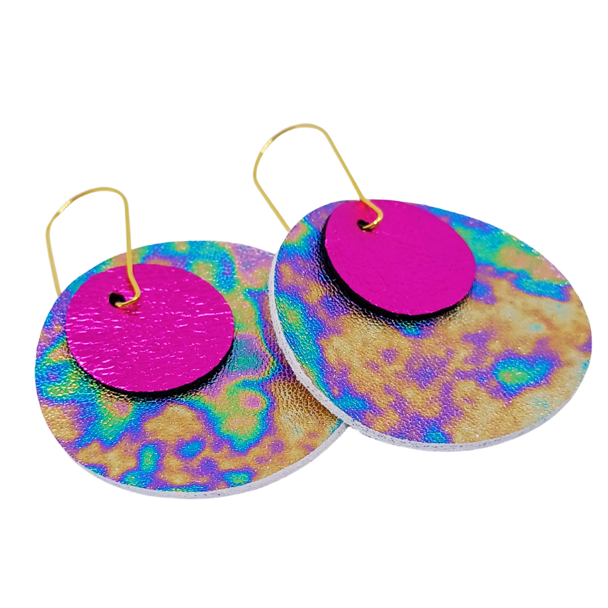 Full Circle Earrings | Petrol & Metallic Shocking Pink