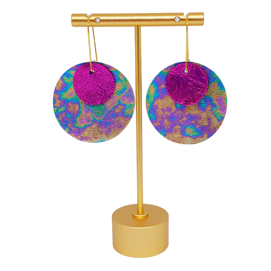 Full Circle Earrings | Petrol & Metallic Shocking Pink