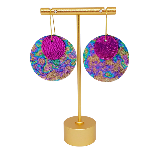 Full Circle Earrings | Petrol & Metallic Shocking Pink