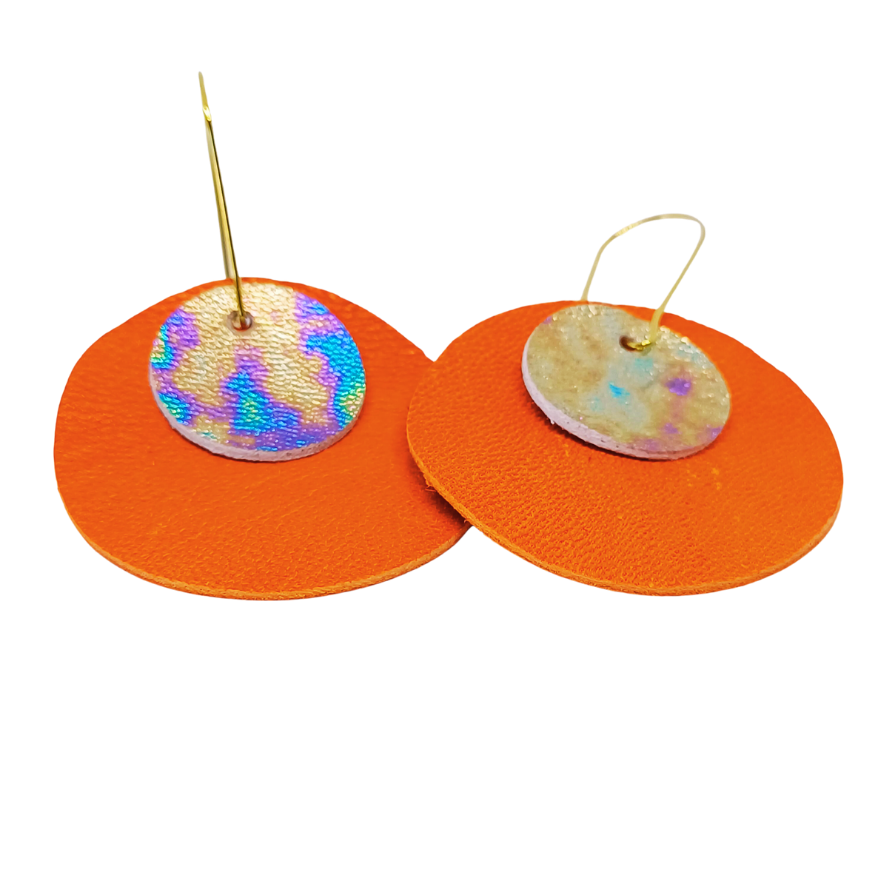 Full Circle Earrings | Orange & Petrol Effect