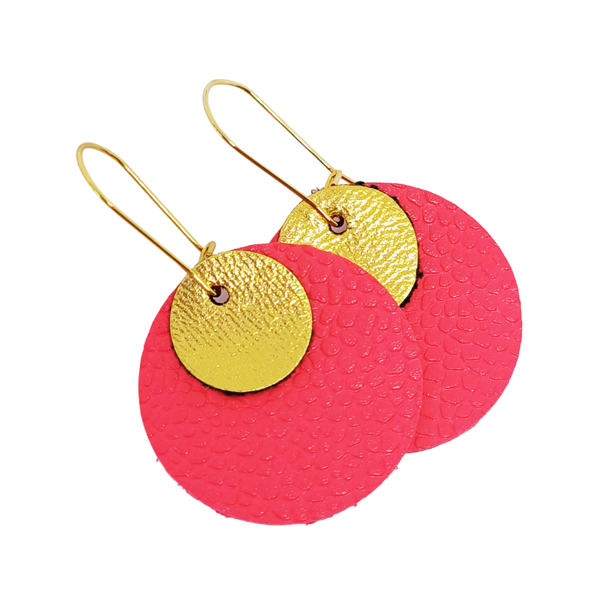 Full Circle Earrings | Coral Pink & Metallic Gold