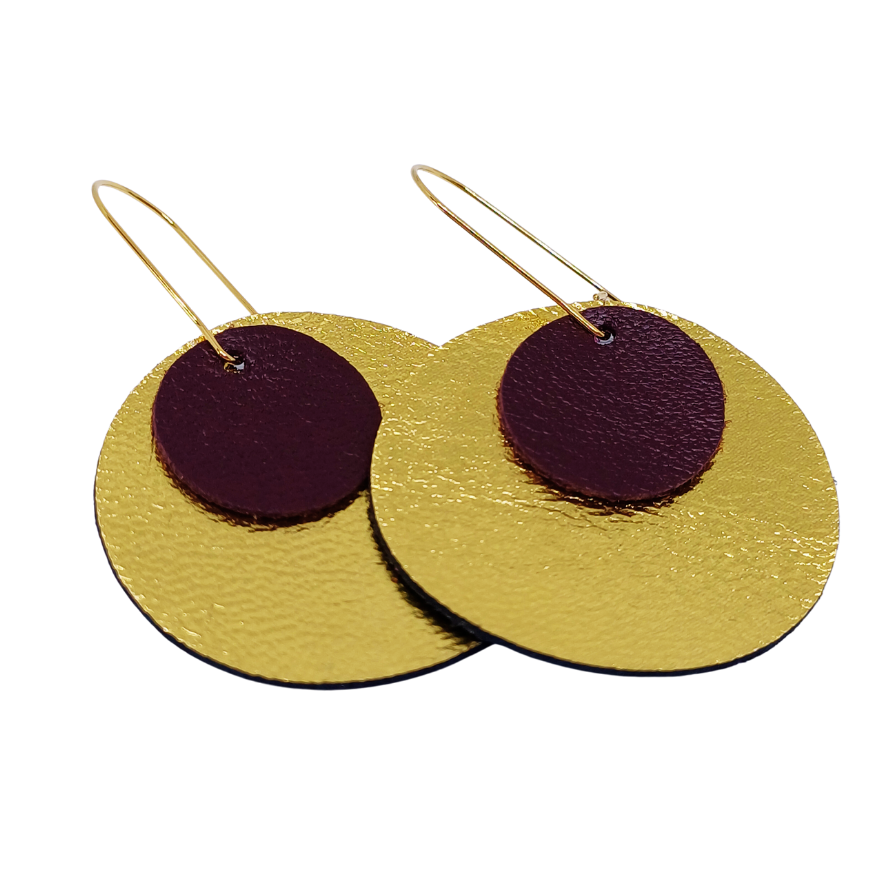 Full Circle Earrings | Metallic Gold & Burgundy