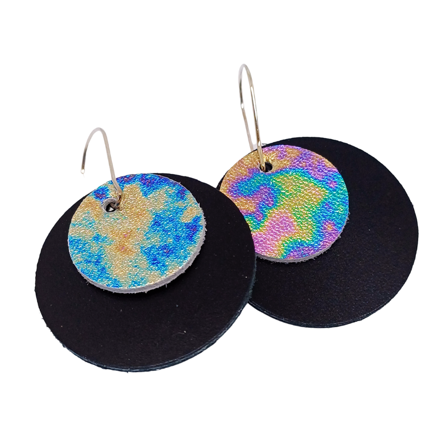 Full Circle Earrings | Black & Petrol Effect