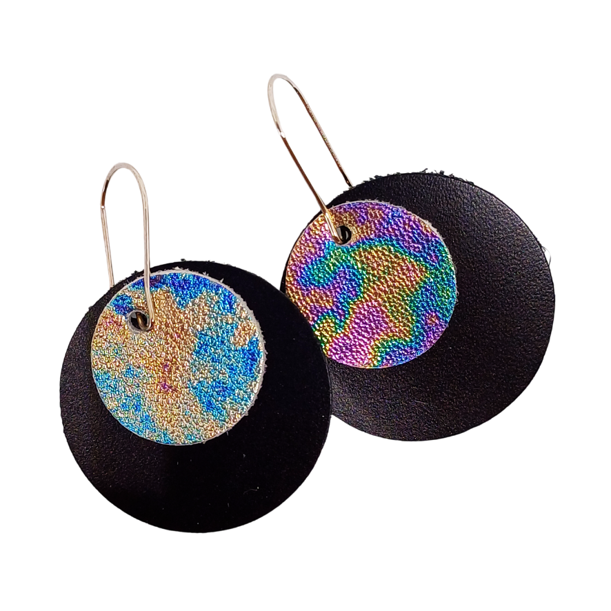 Full Circle Earrings | Black & Petrol Effect