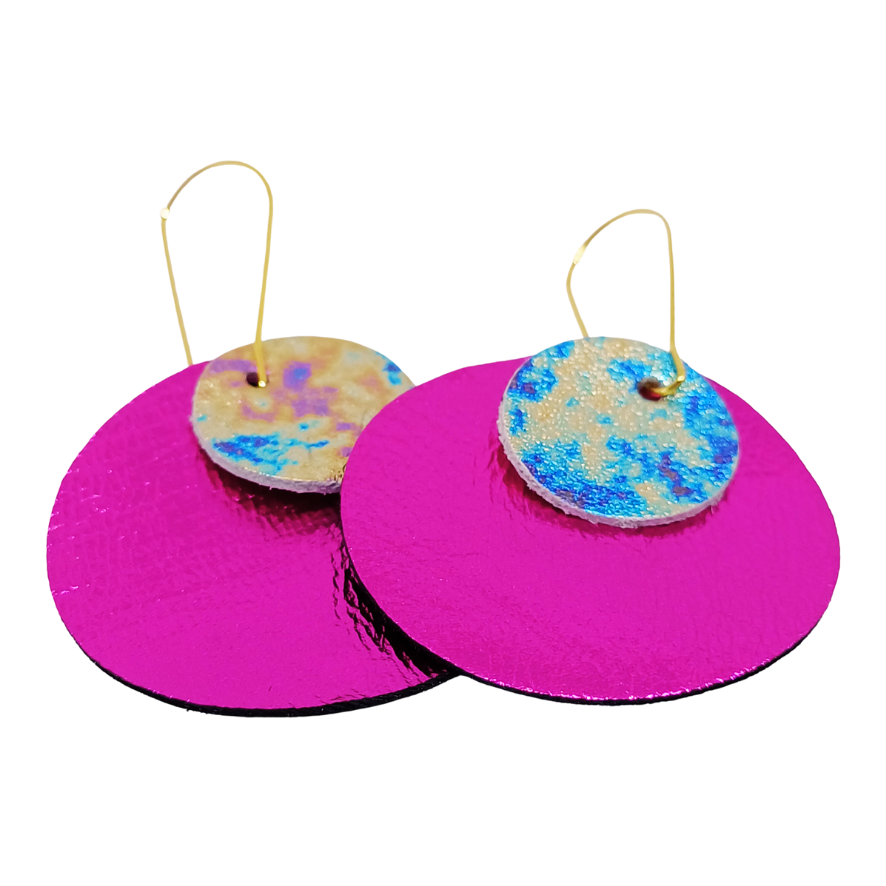 Full Circle Earrings | Shocking Pink & Metallic Petrol Effect