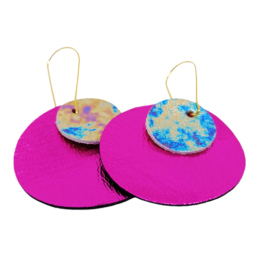 Full Circle Earrings | Shocking Pink & Metallic Petrol Effect