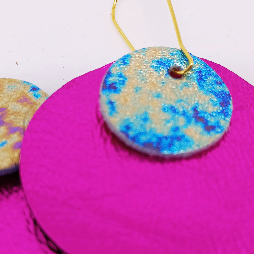 Full Circle Earrings | Shocking Pink & Metallic Petrol Effect