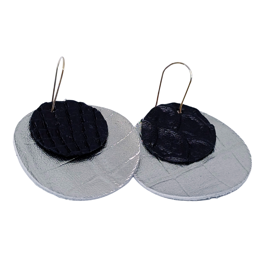 Full Circle Earrings | Silver & Black Mock Croc