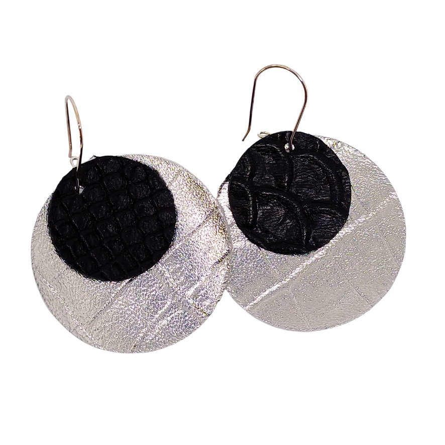 Full Circle Earrings | Silver & Black Mock Croc